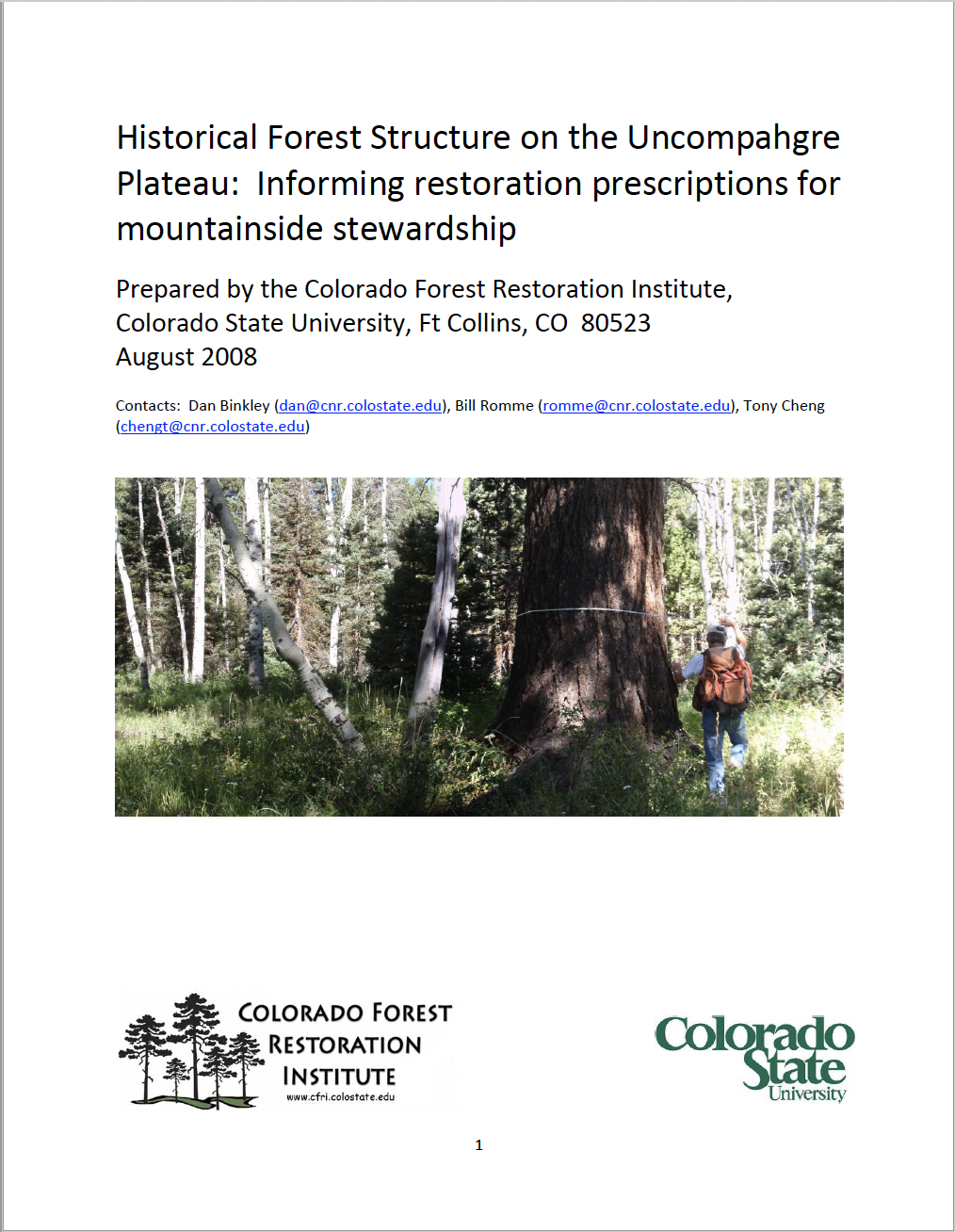 Historical Forest Structure on the Uncompahgre Plateau: Informing restoration prescriptions for mountainside stewardship