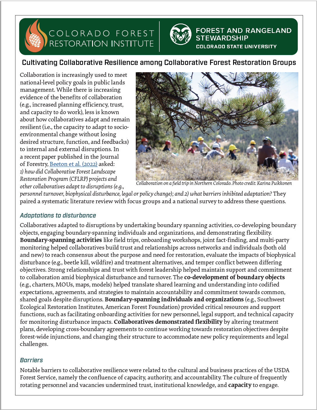 Cultivating Collaborative Resilience among Collaborative Forest Restoration Groups