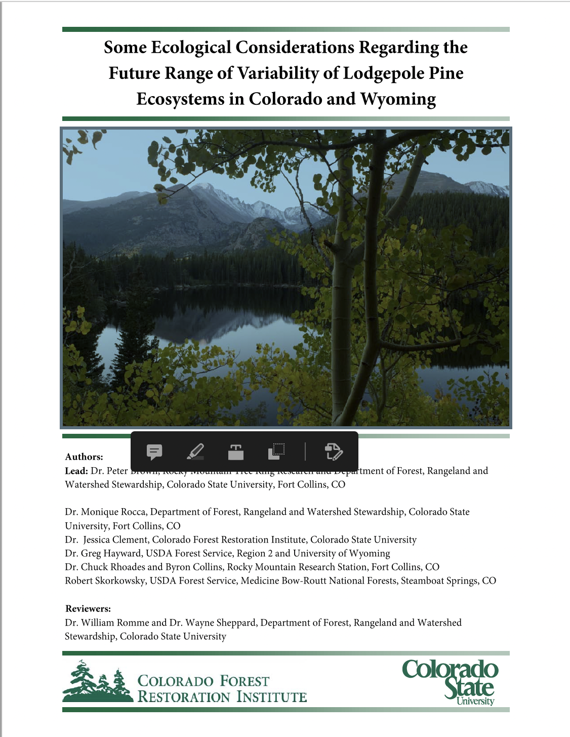 Some Ecological Considerations Regarding the Future Range of Variability of Lodgepole Pine Ecosystems in Colorado And Wyoming