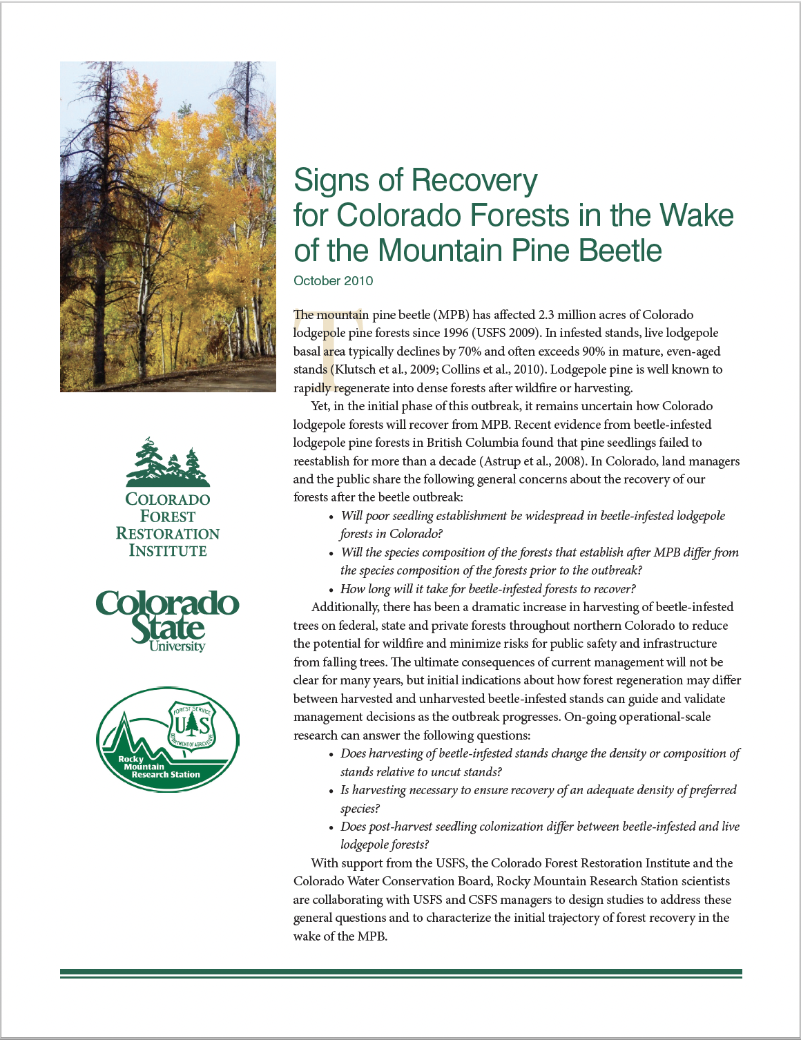Signs of Recovery for Colorado Forests in the Wake of the Mountain Pine Beetle