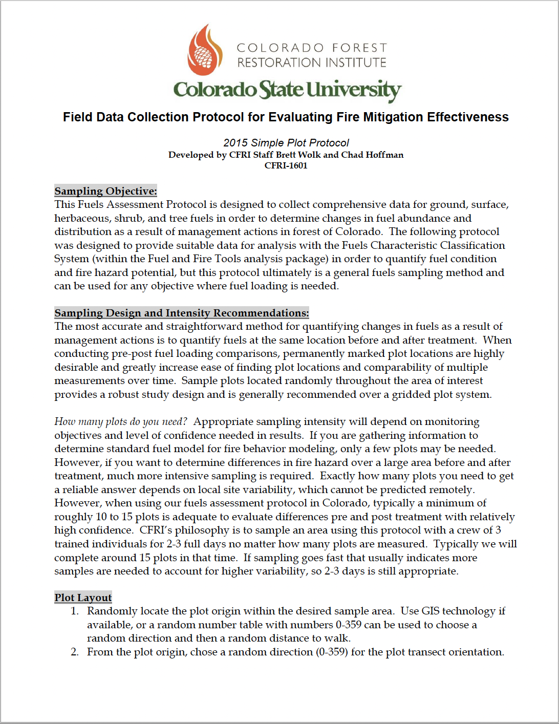 Field Data Collection Protocol for Evaluating Fire Mitigation Effectiveness
