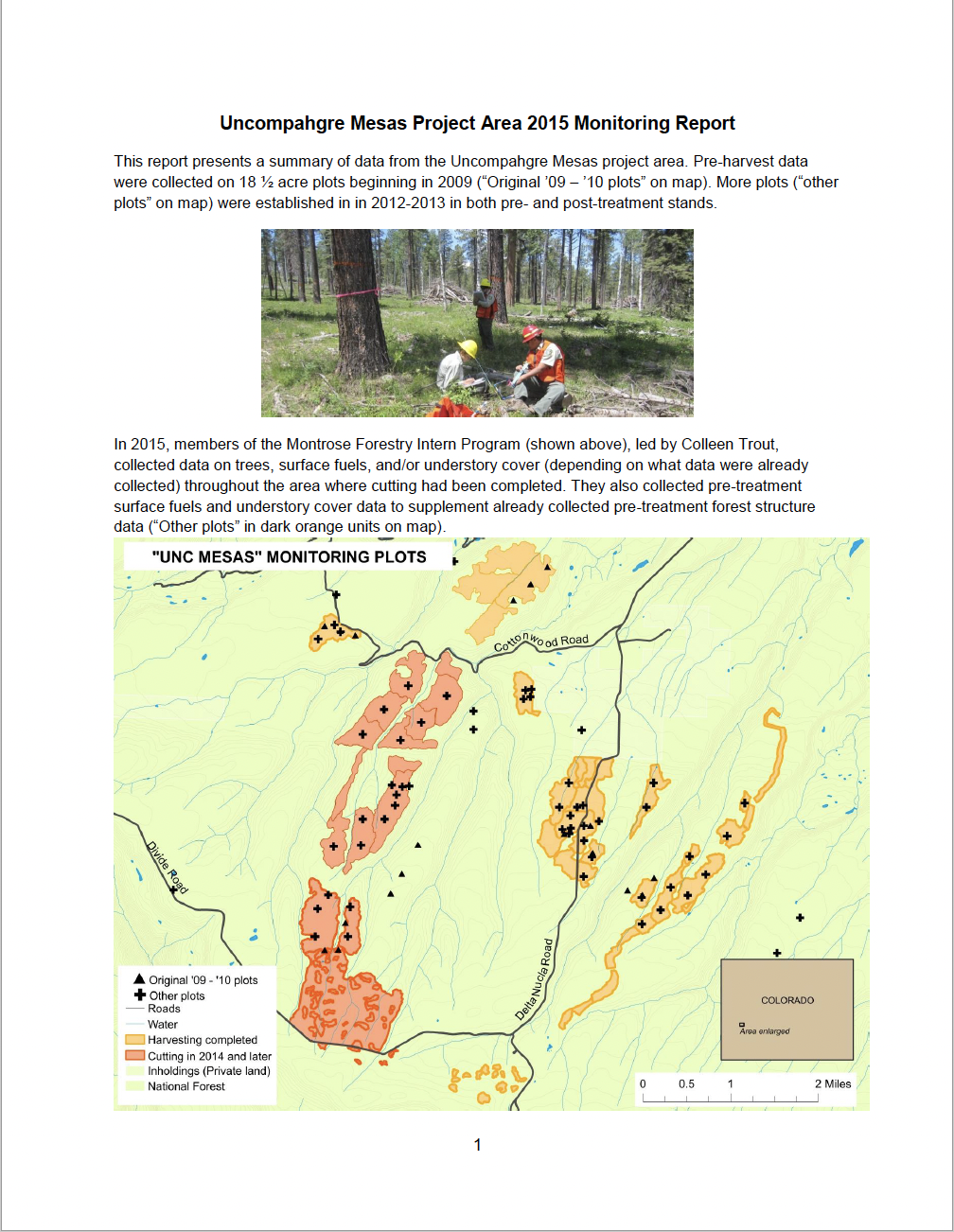 Uncompahgre Mesas Project Area 2015 Monitoring Report