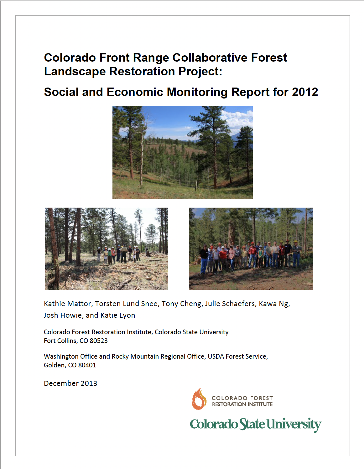 Colorado Front Range Collaborative Forest Landscape Restoration Project: Social and Economic Monitoring Report for 2012