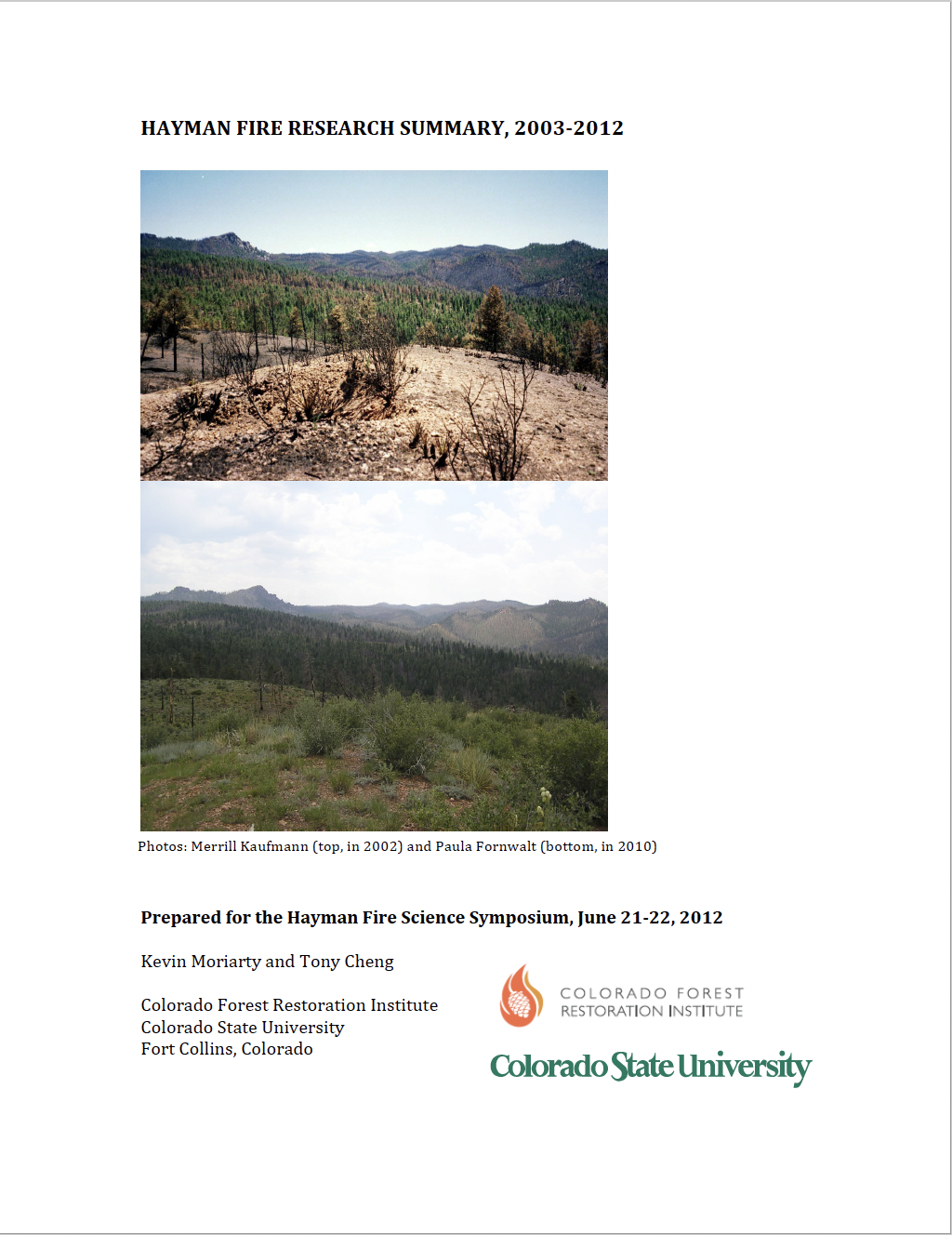 Hayman Fire Research Summary, 2003-2012
