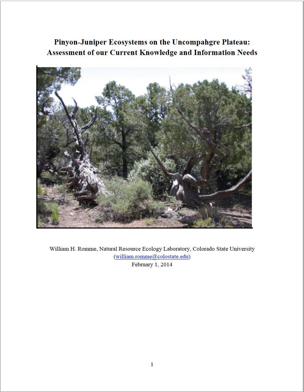 Pinyon-Juniper Ecosystems on the Uncompahgre Plateau: Assessment of our Current Knowledge and Information Needs