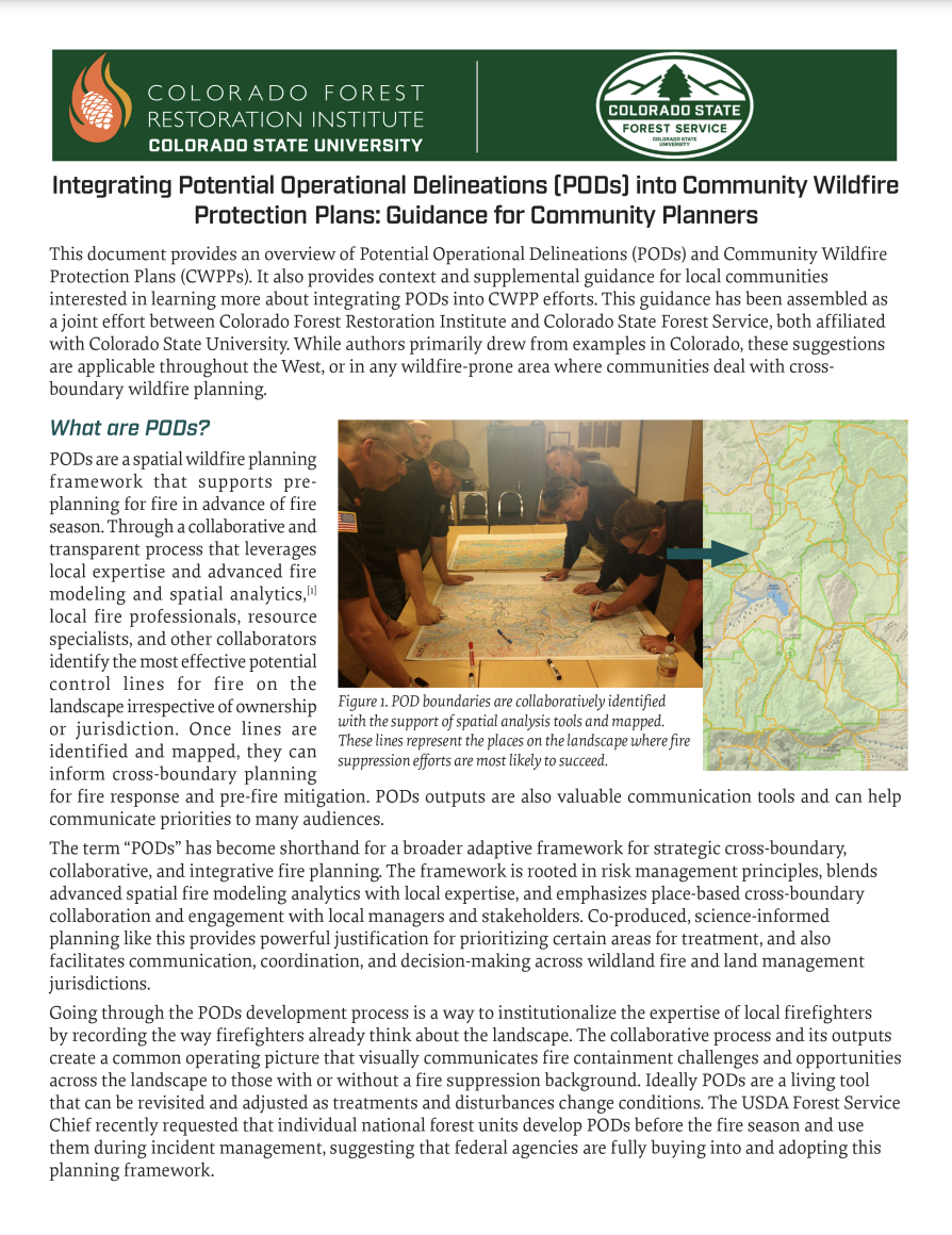 Integrating Potential Operational Delineations (PODs) into Community Wildfire Protection Plan Guidance Community Planners