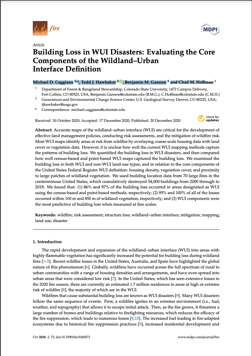Building Loss in WUI Disasters: Evaluating the Core Components of the Wildland–Urban Interface Definition
