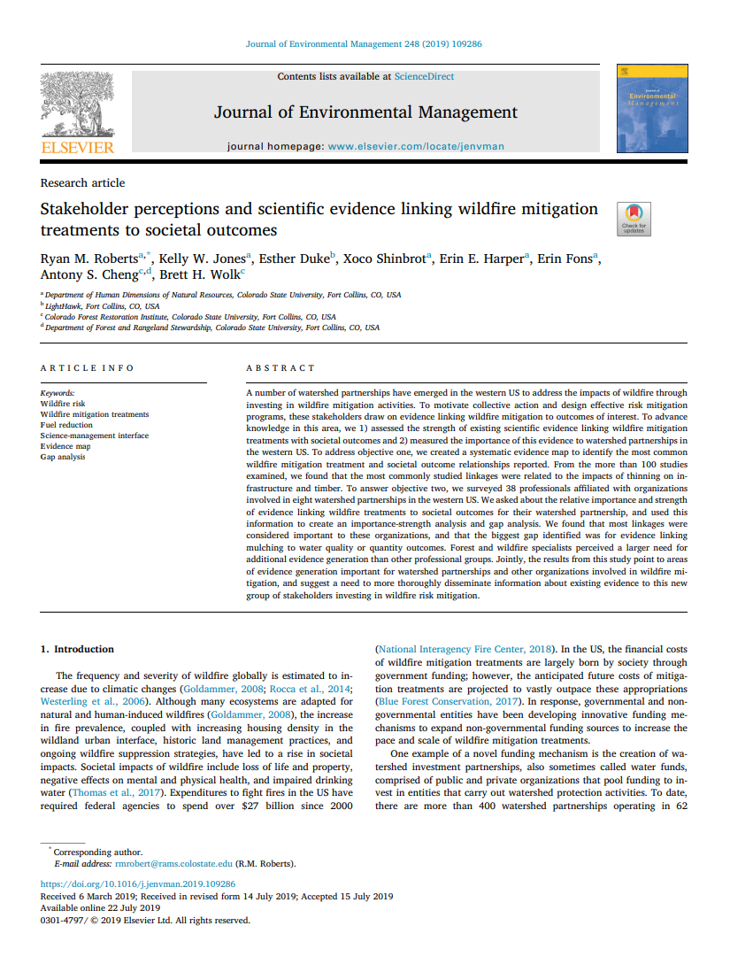 Stakeholder perceptions and scientific evidence linking wildfire mitigation treatments to societal outcomes