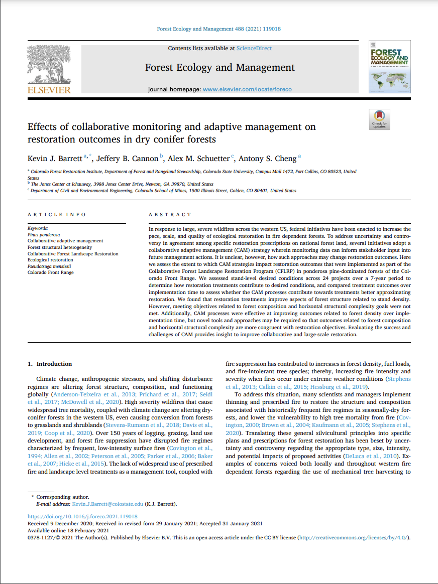 Effects of collaborative monitoring and adaptive management on restoration outcomes in dry conifer forests