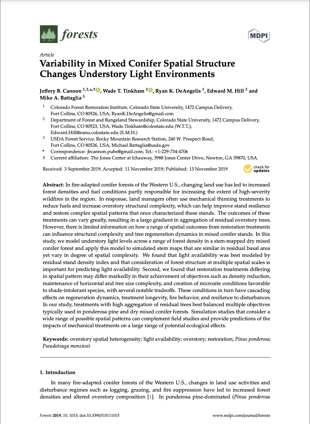 Variability in Mixed Conifer Spatial Structure Changes Understory Light Environments