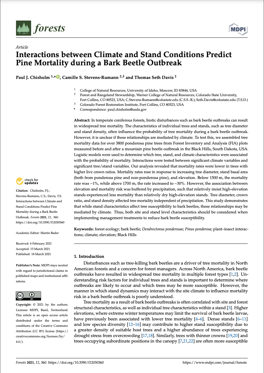 Interactions between Climate and Stand Conditions Predict Pine Mortality during a Bark Beetle Outbreak
