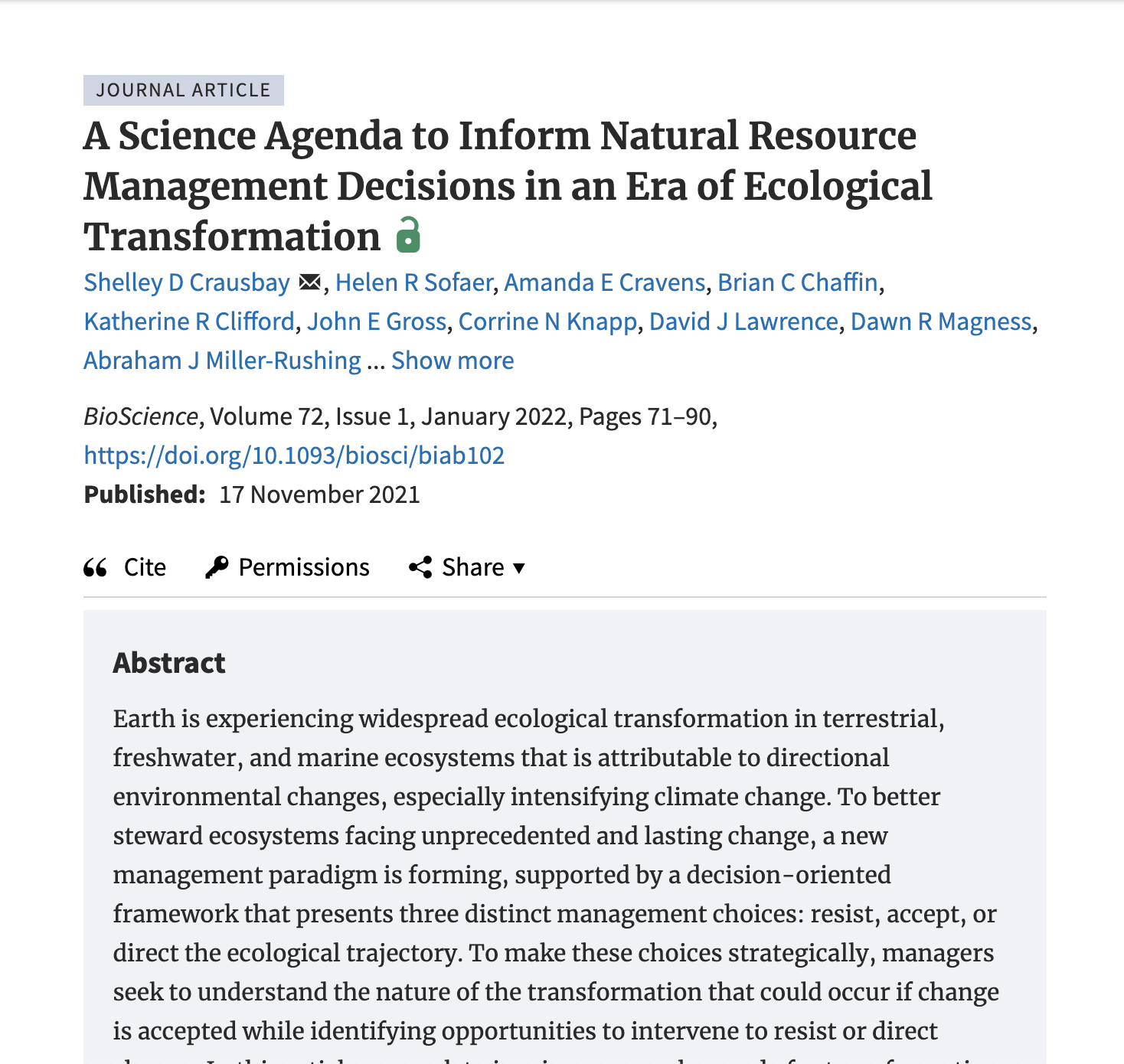 A Science Agenda to Inform Natural Resource Management Decisions in an Era of Ecological Transformation