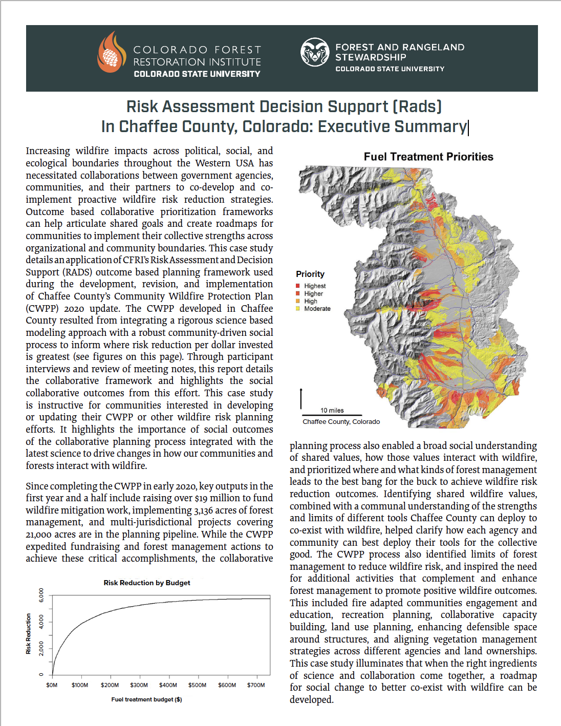 Risk Assessment Decision Support (Rads) In Chaffee County, Colorado: Executive Summary