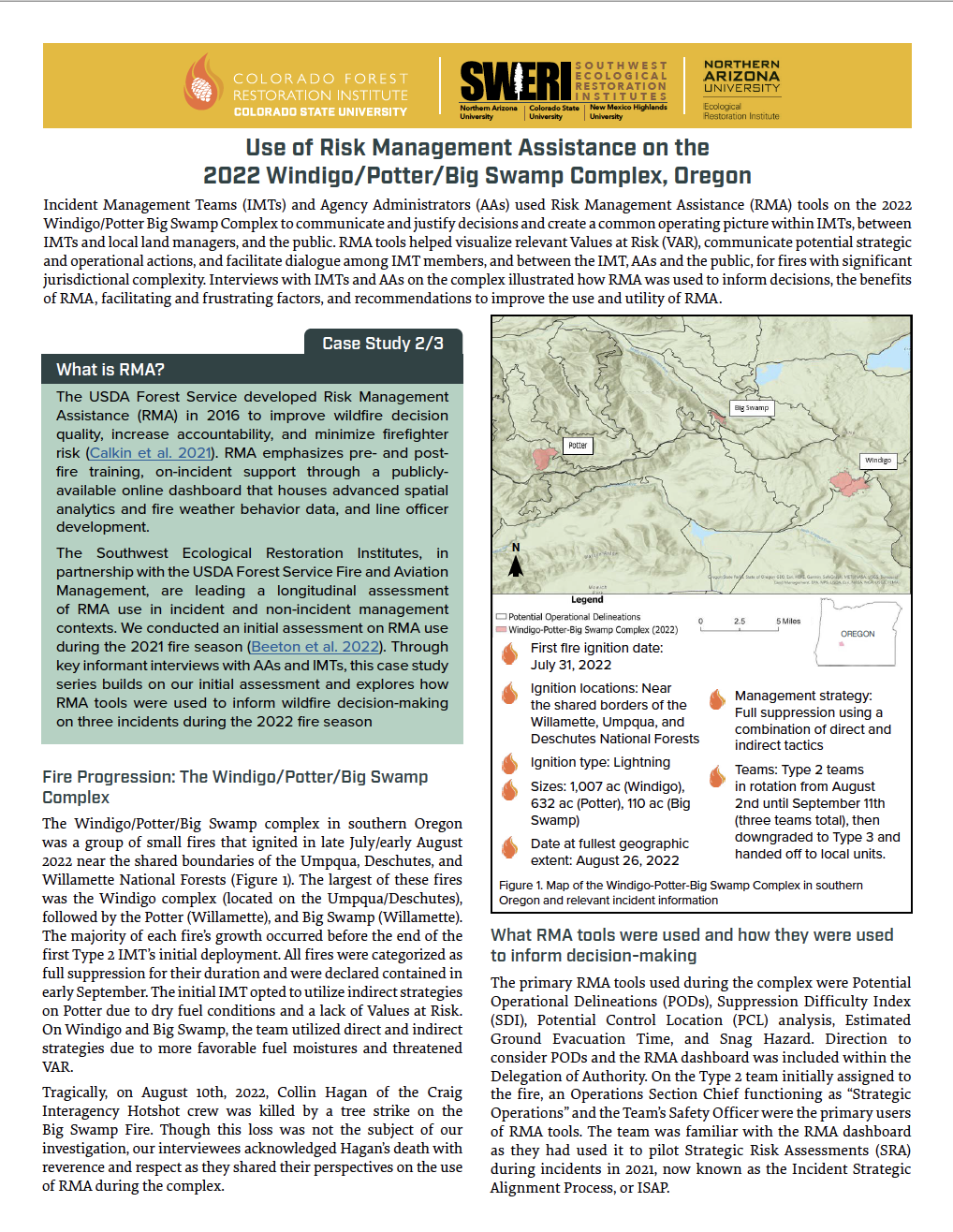 Use of Risk Management Assistance on the 2022 Windigo/Potter/Big Swamp Complex, Oregon
