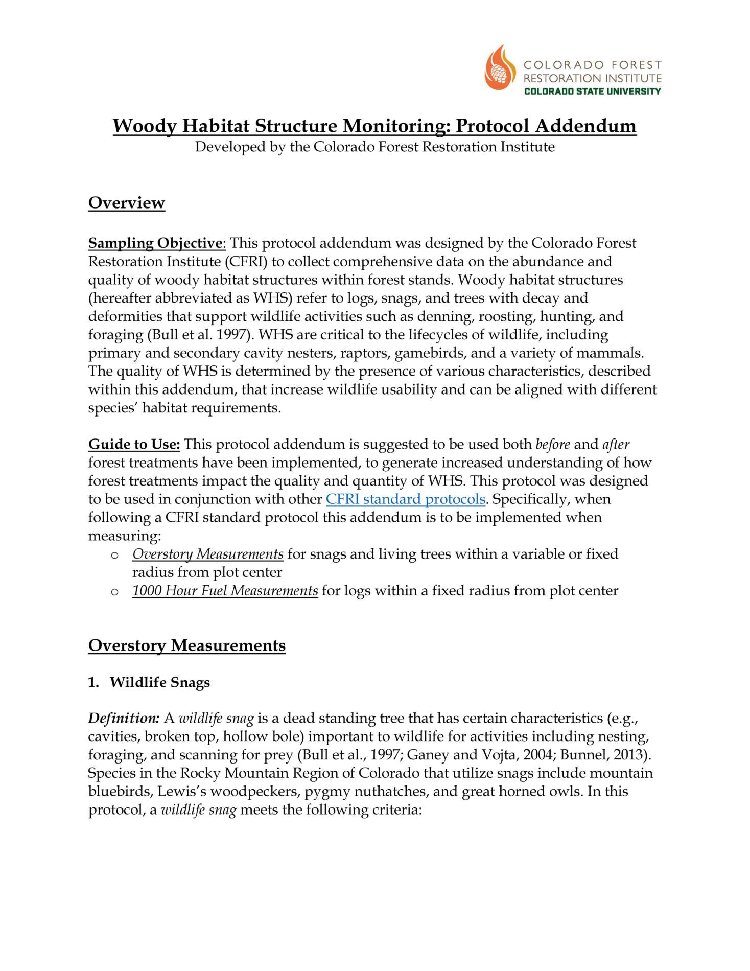 Woody Habitat Structure Monitoring: Protocol Addendum