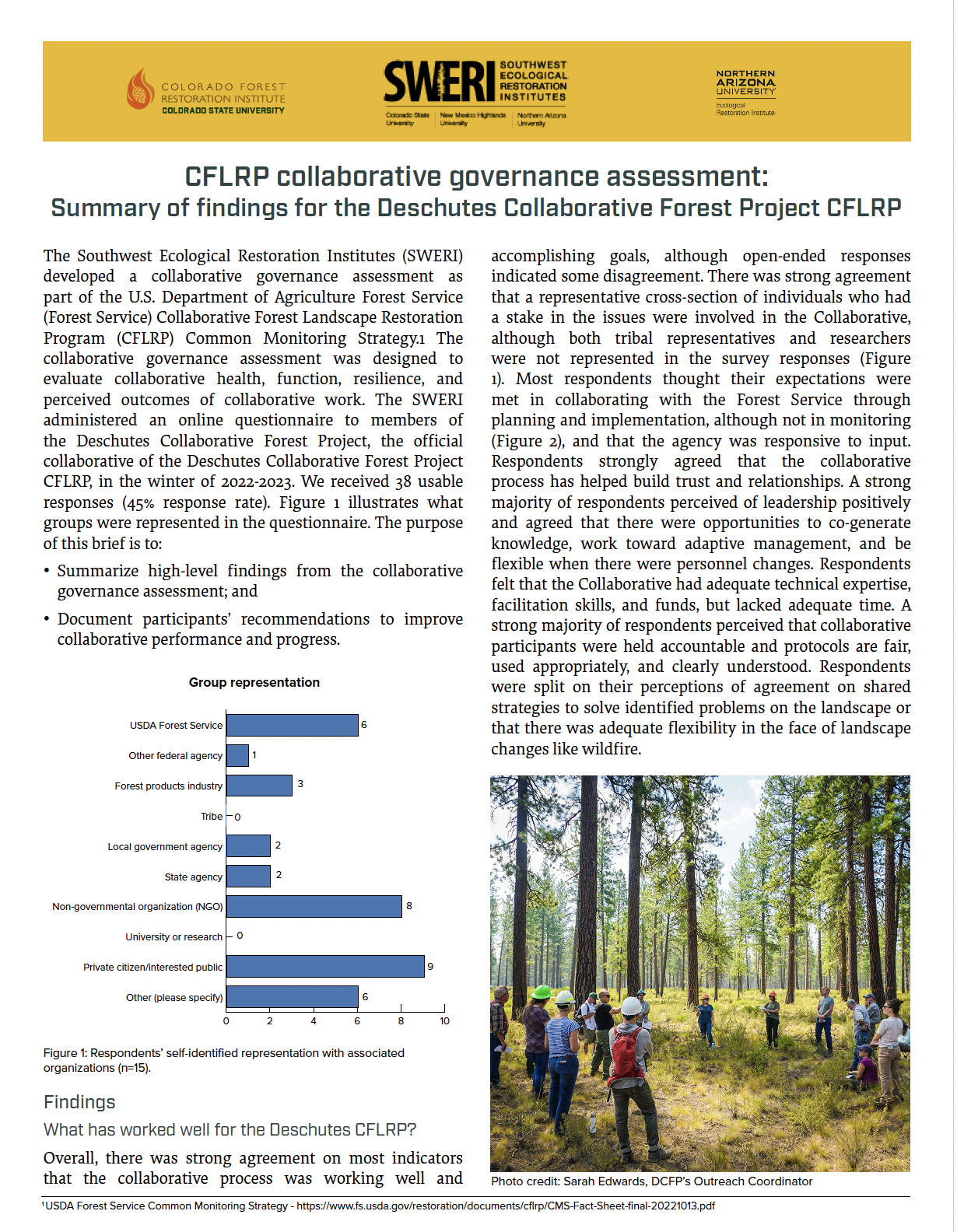 CFLRP collaborative governance assessment: Summary of findings for the Deschutes Collaborative Forest Project CFLRP