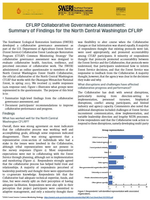 CFLRP Collaborative Governance Assessment: Summary of Findings for the North Central Washington CFLRP