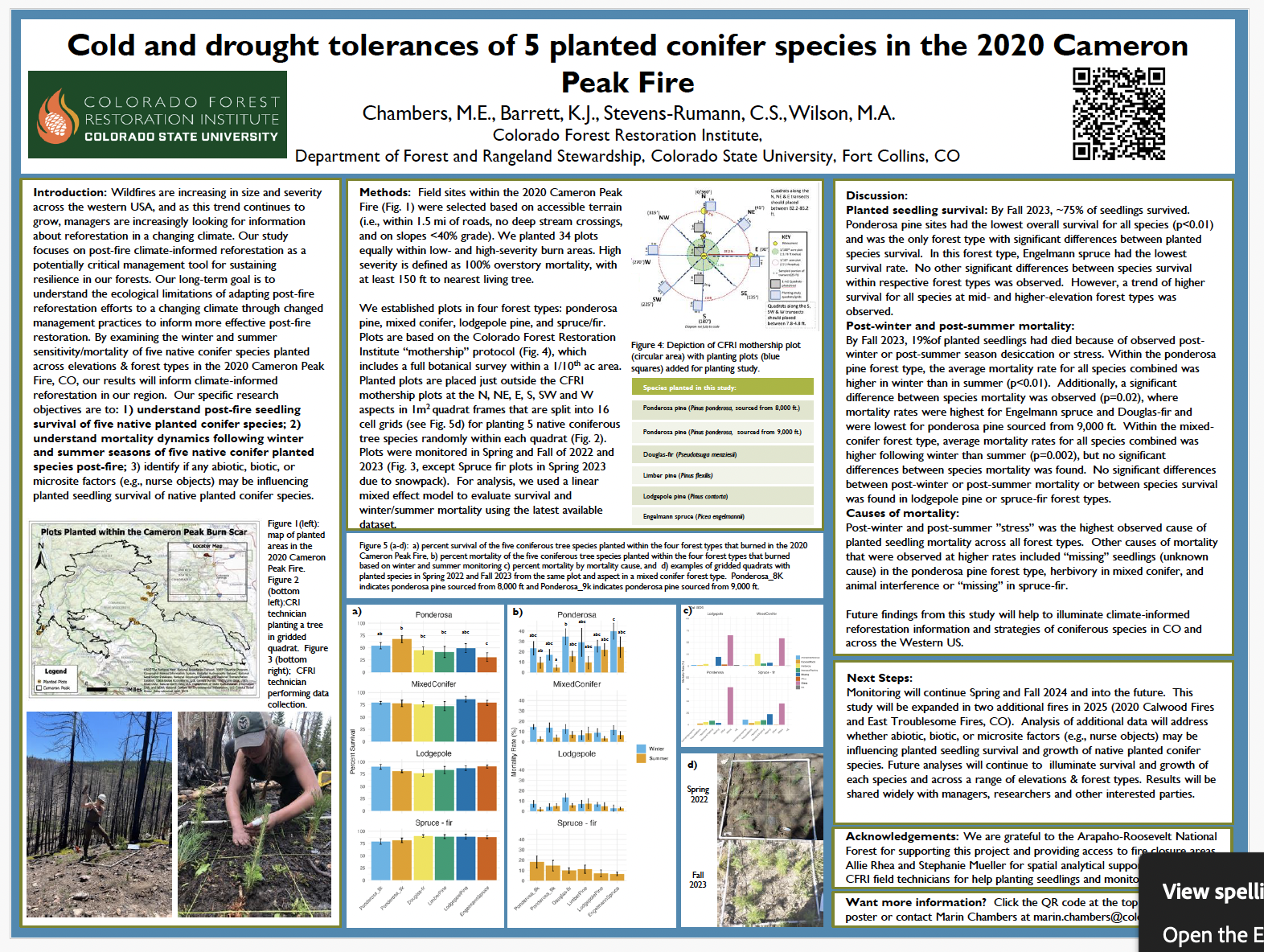 Cold and drought tolerances of 5 planted conifer species in the 2020 Cameron Peak Fire