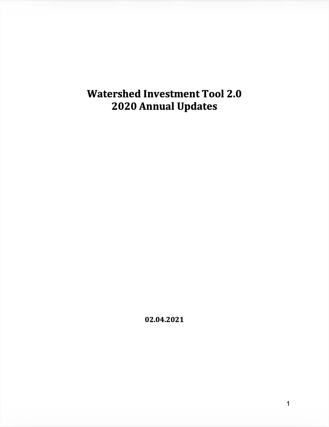 Watershed Investment Tool 2.0 2020 Annual Updates