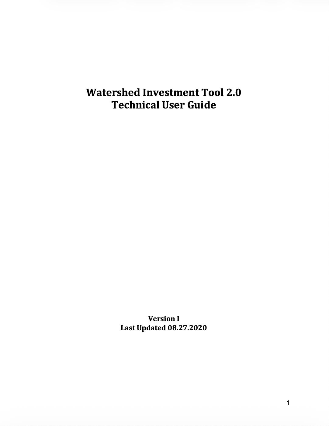 Watershed Investment Tool 2.0 Technical User Guide