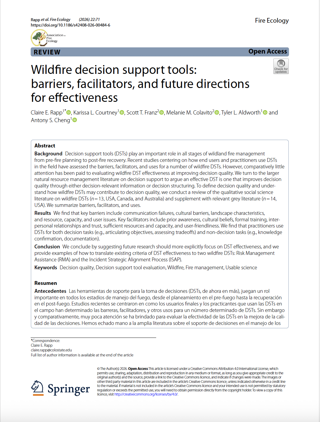 Wildfire decision support tools: barriers, facilitators, and future directions for effectiveness