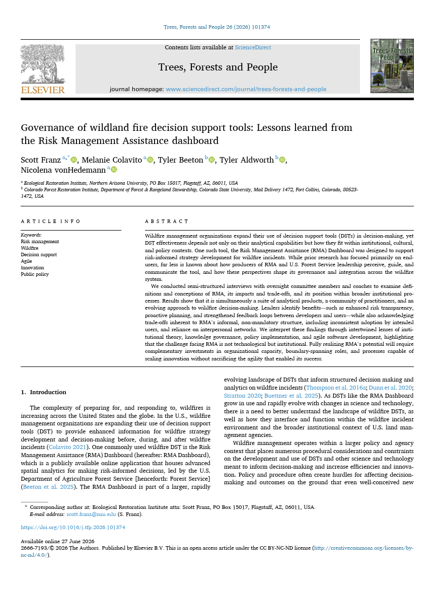 Governance of wildland fire decision support tools: Lessons learned from the Risk Management Assistance dashboard