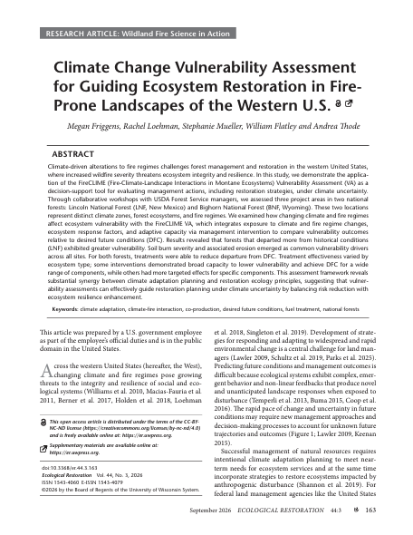 Climate Change Vulnerability Assessment for Guiding Ecosystem Restoration in Fire-Prone Landscapes of the Western U.S.
